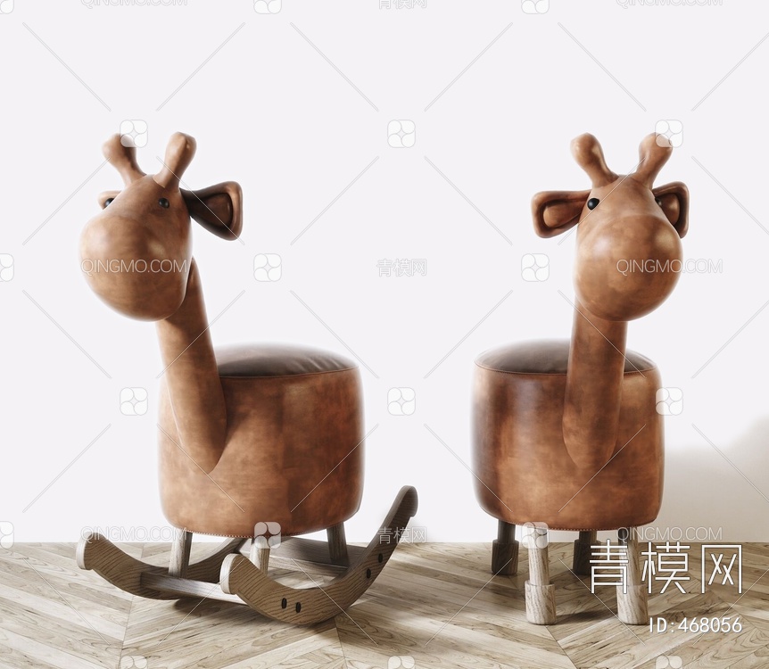 儿童长颈鹿矮凳木马摇椅组合3D模型下载【ID:468056】
