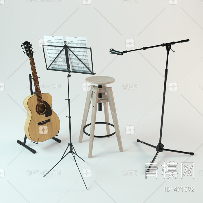 乐器吉他组合3D模型下载【ID:471592】