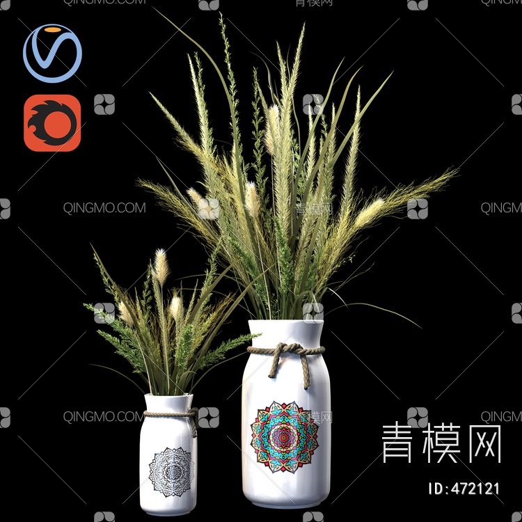 芦苇花瓶 麦穗花瓶3D模型下载【ID:472121】