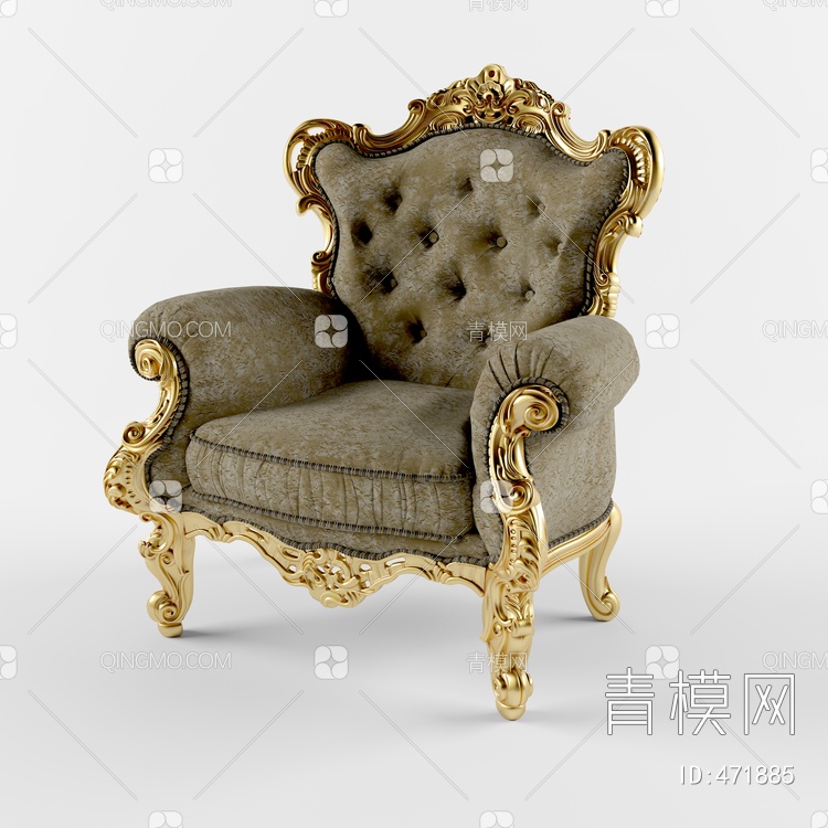 经典灰色布艺单人沙发3D模型下载【ID:471885】