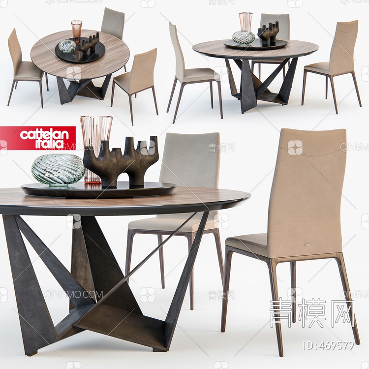 餐桌椅子摆件组合3D模型下载【ID:469579】