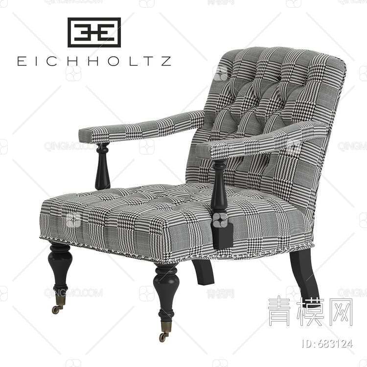 Eichholtz 布艺千鸟纹单人沙发3D模型下载【ID:683124】