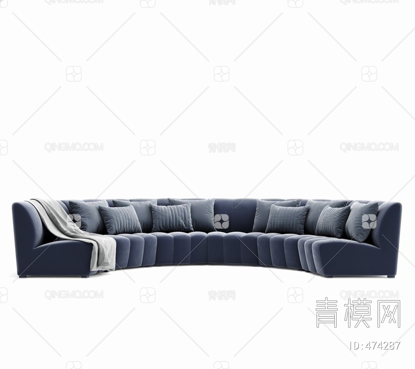 代弧形多人沙发3D模型下载【ID:474287】