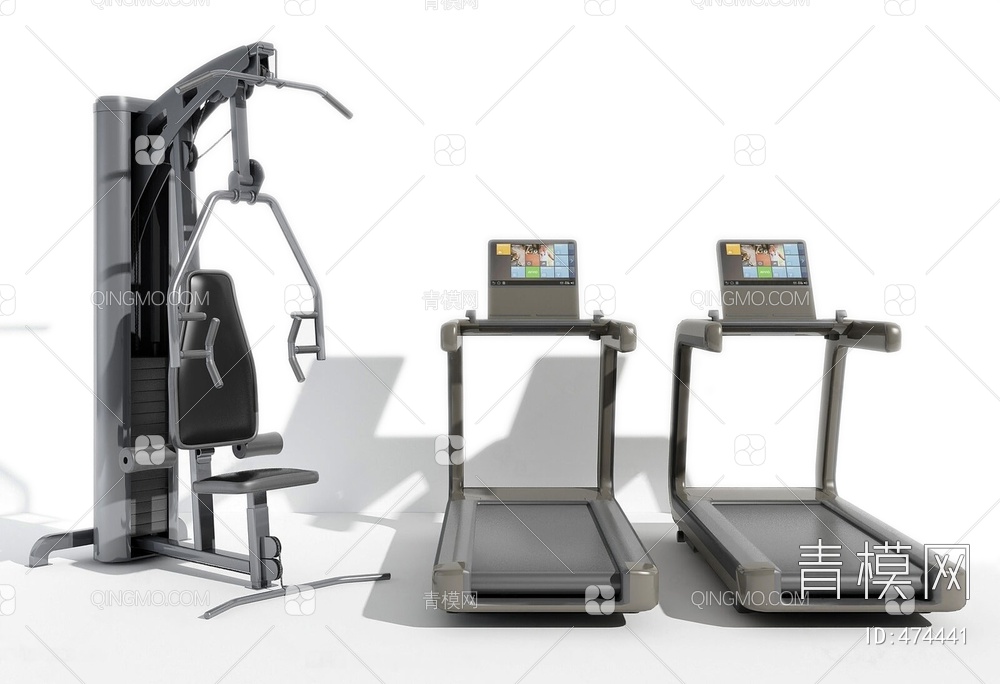跑步机健身器械组合3D模型下载【ID:474441】