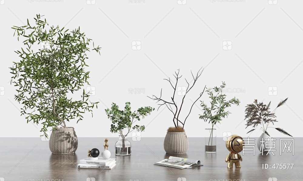 玻璃花瓶花卉绿植盆栽摆件3D模型下载【ID:475577】