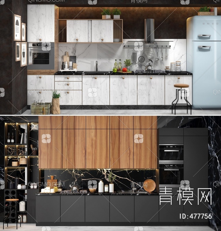 厨柜厨具组合3D模型下载【ID:477756】