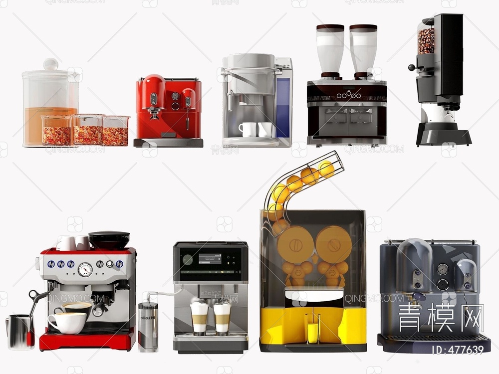 咖啡机 榨汁机 饮料机 厨房电器组合3D模型下载【ID:477639】