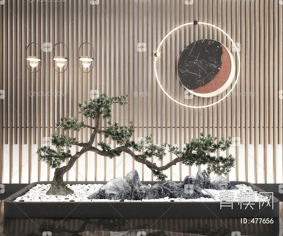 石头 松树造景园艺小品3D模型下载【ID:477656】