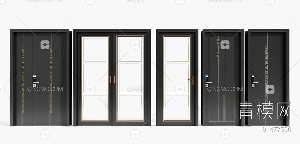 房门玻璃门密码门组合3D模型下载【ID:477500】