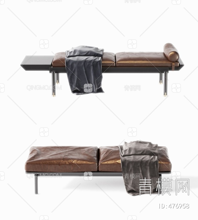 皮质床尾凳沙发凳组合3D模型下载【ID:476958】