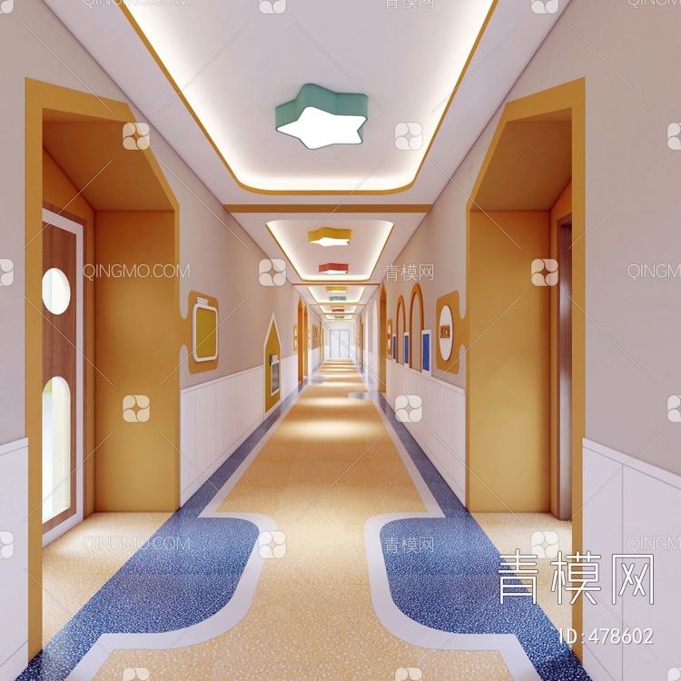 幼儿园走廊楼梯间3D模型下载【ID:478602】
