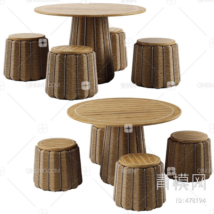 编织餐桌椅组合3D模型下载【ID:478194】