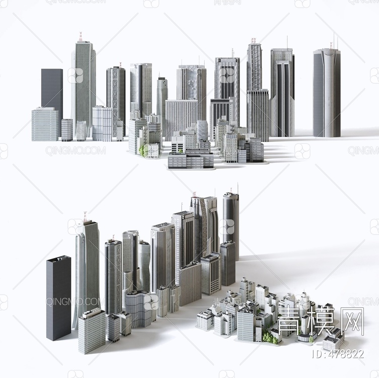 城市建筑群高楼配楼楼房3D模型下载【ID:478822】