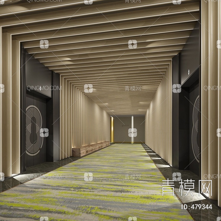 酒店会所走廊电梯厅3D模型下载【ID:479344】
