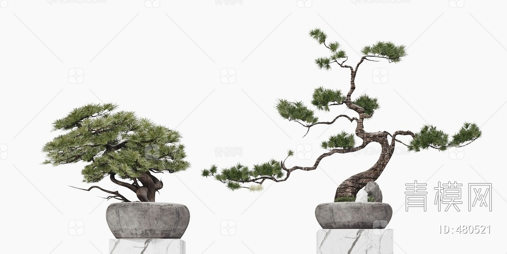 【松树盆栽盆景3D模型】-VR新中式有灯光有贴图MAX2014松树盆栽盆景3d模型下载-ID480521-免费3Dmax模型库 - 青模3d模型网