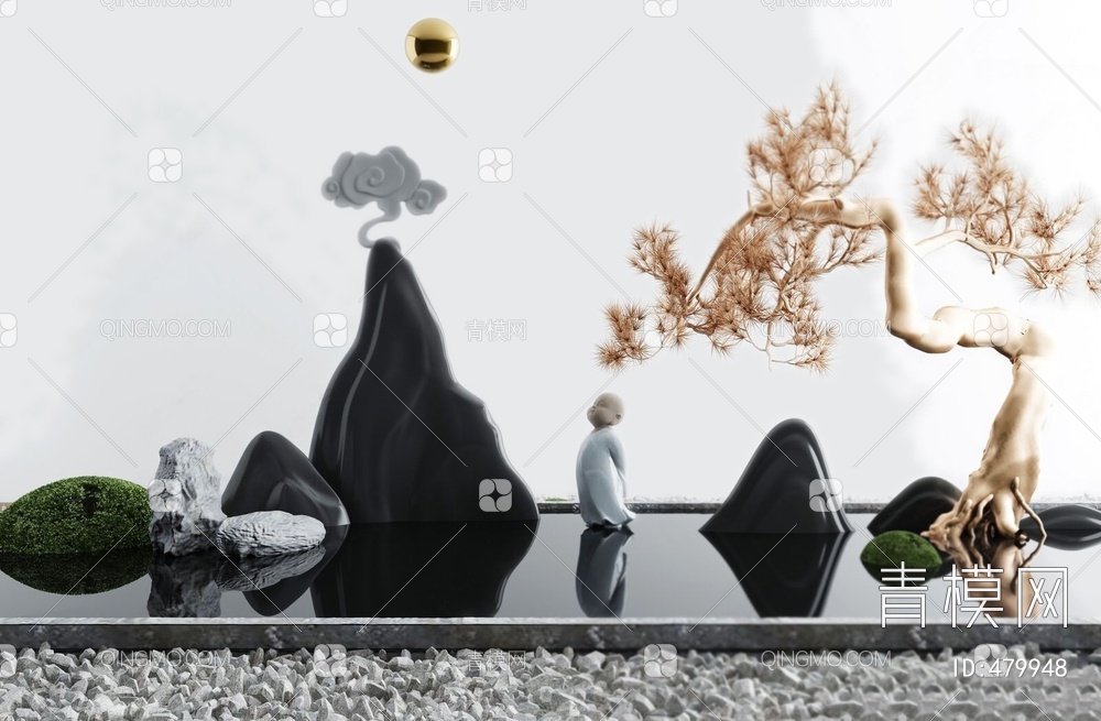 庭院景观小品松树水景3D模型下载【ID:479948】