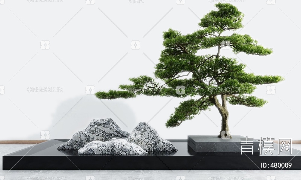 庭院景观小品泰山石松树3D模型下载【ID:480009】