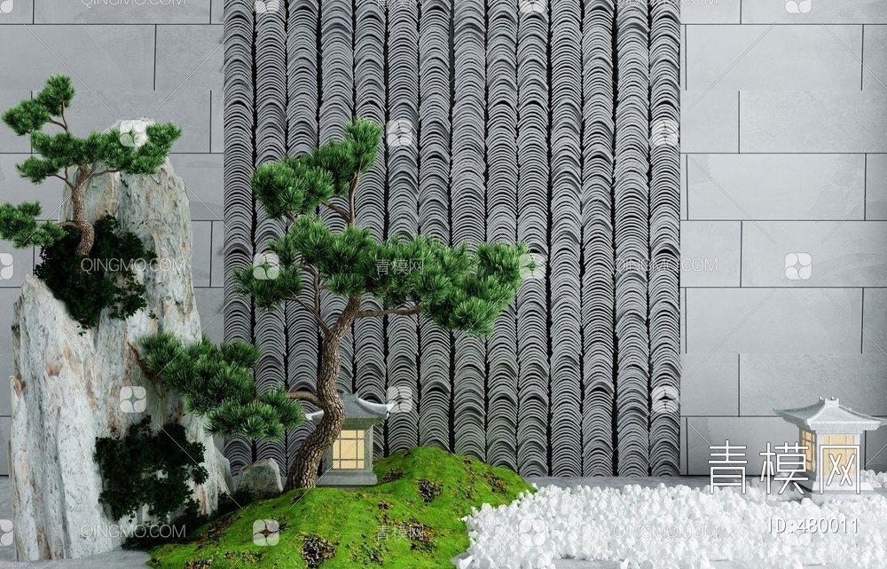 庭院景观小品枯山水石松树3D模型下载【ID:480011】