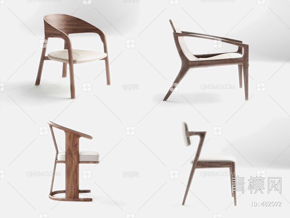 实木单椅组合3D模型下载【ID:482092】