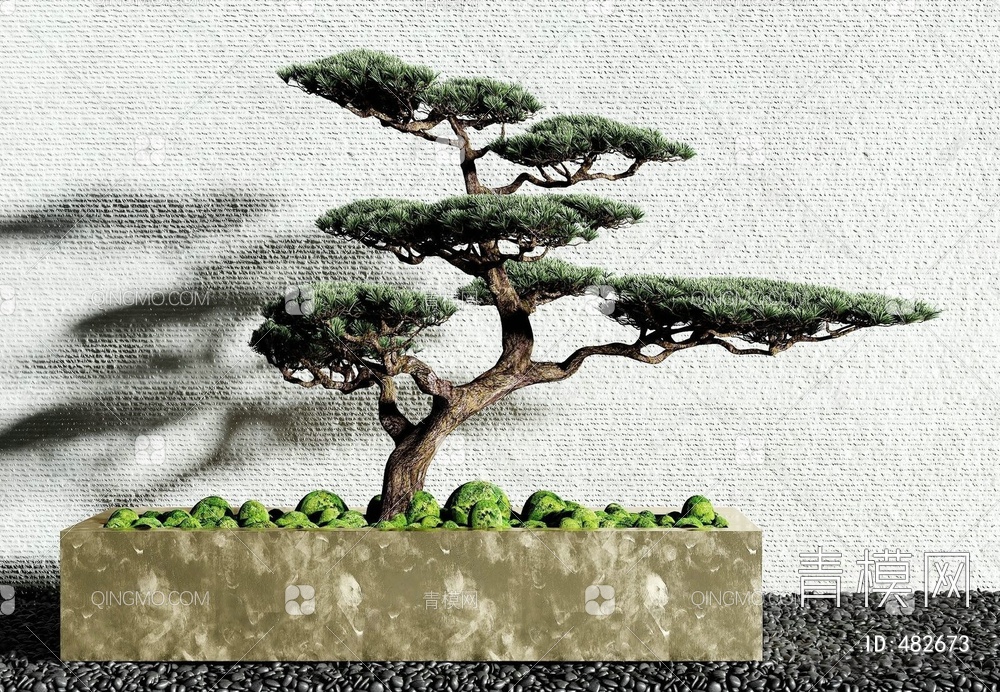 迎客松植物盆景3D模型下载【ID:482673】