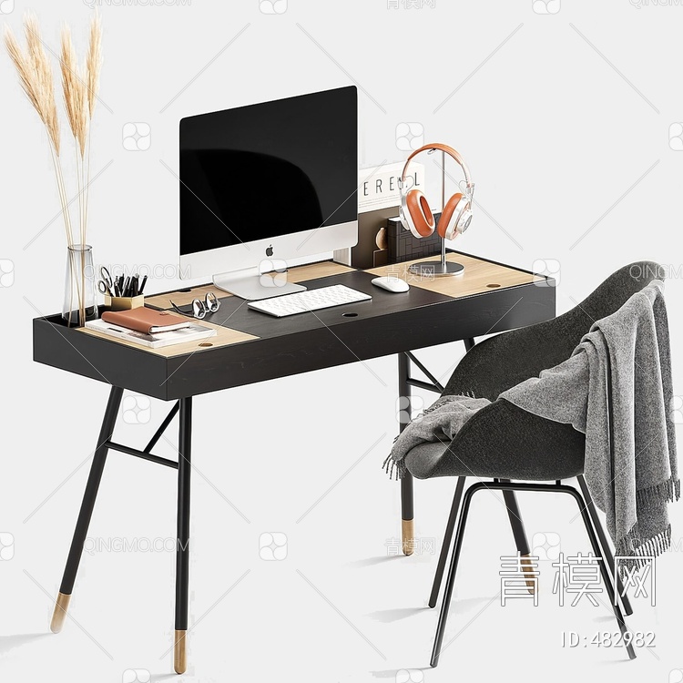 书桌椅组合3D模型下载【ID:482982】