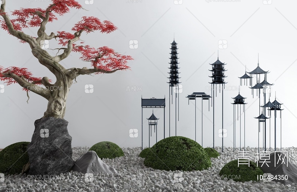 庭院景观小品枯山水石3D模型下载【ID:484350】