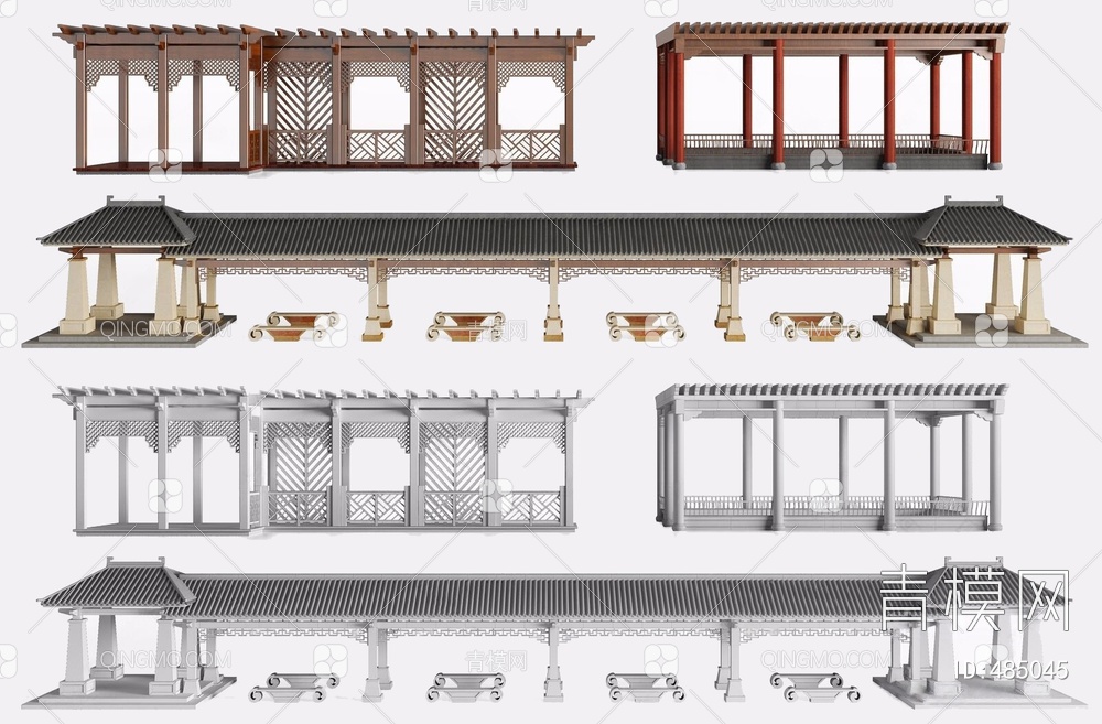 廊架组合3D模型下载【ID:485045】