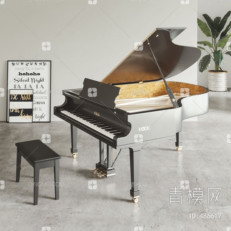 三角钢琴3D模型下载【ID:486617】