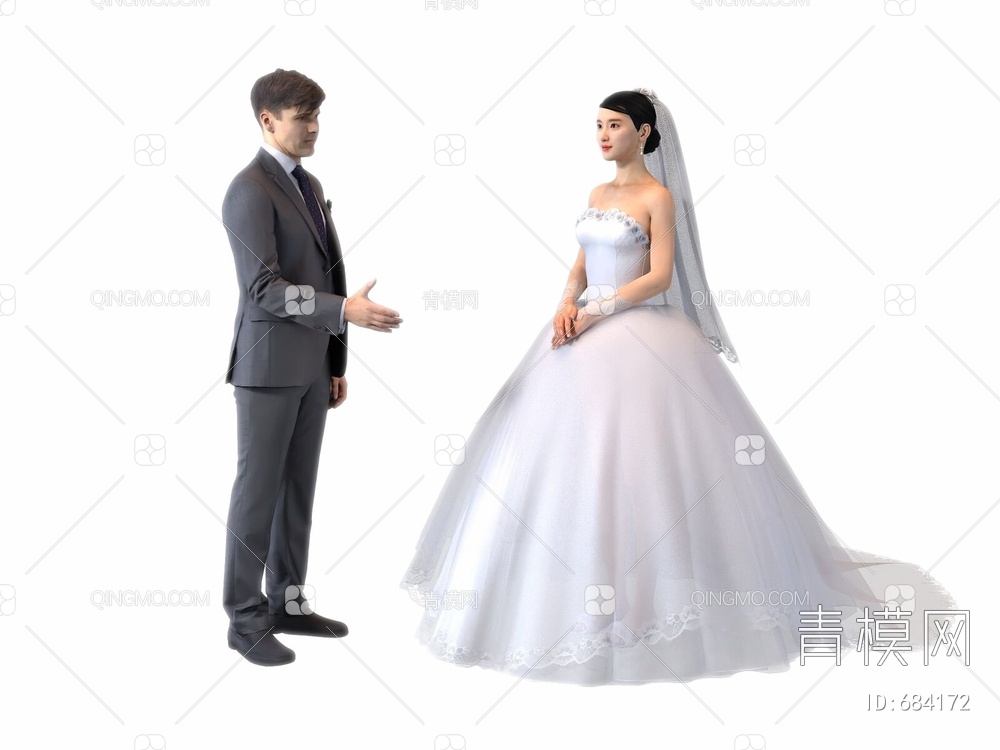 婚礼新人新郎新娘3D模型下载【ID:684172】