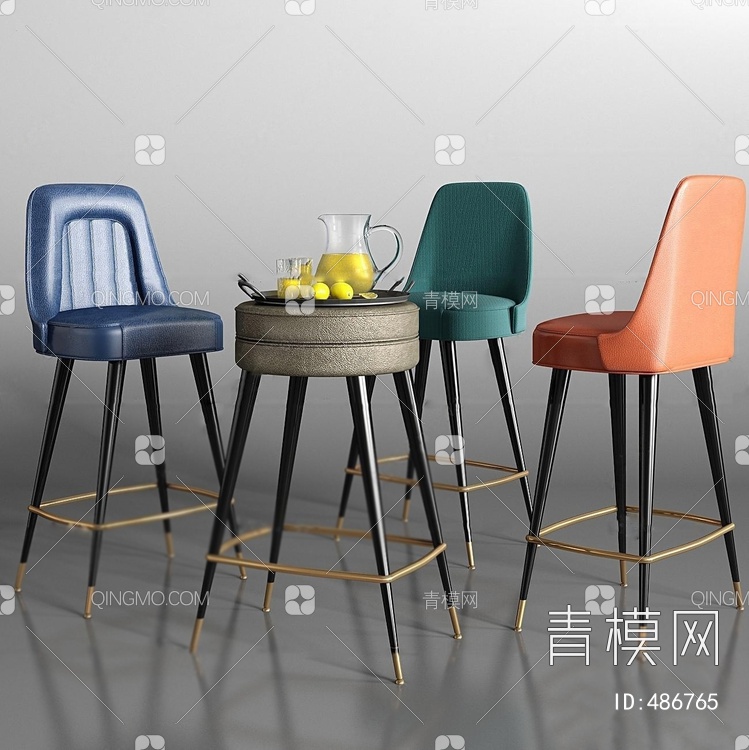 皮革吧台椅柠檬果汁托盘组合3D模型下载【ID:486765】
