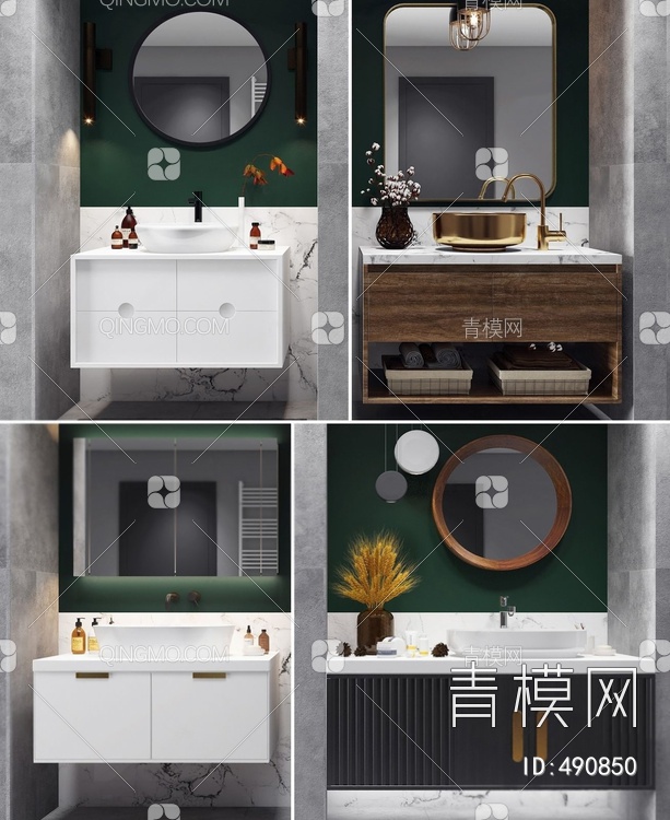 卫浴柜台盆镜子组合3D模型下载【ID:490850】