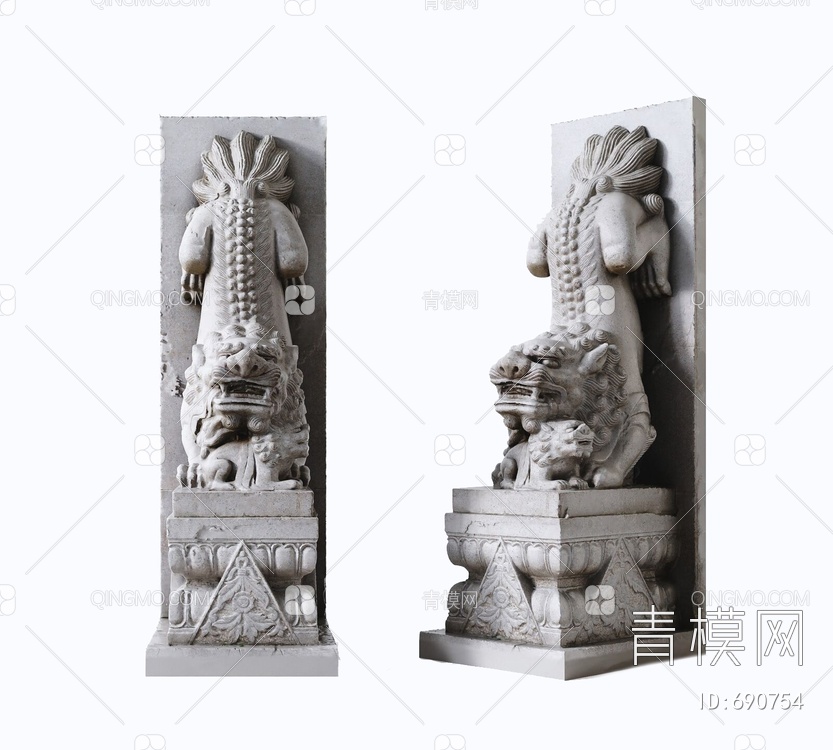 石狮子雕塑3D模型下载【ID:690754】