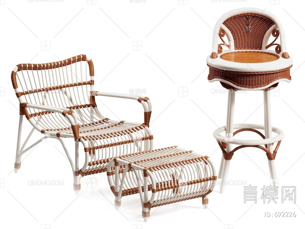 编织躺椅吧凳组合3D模型下载【ID:692226】