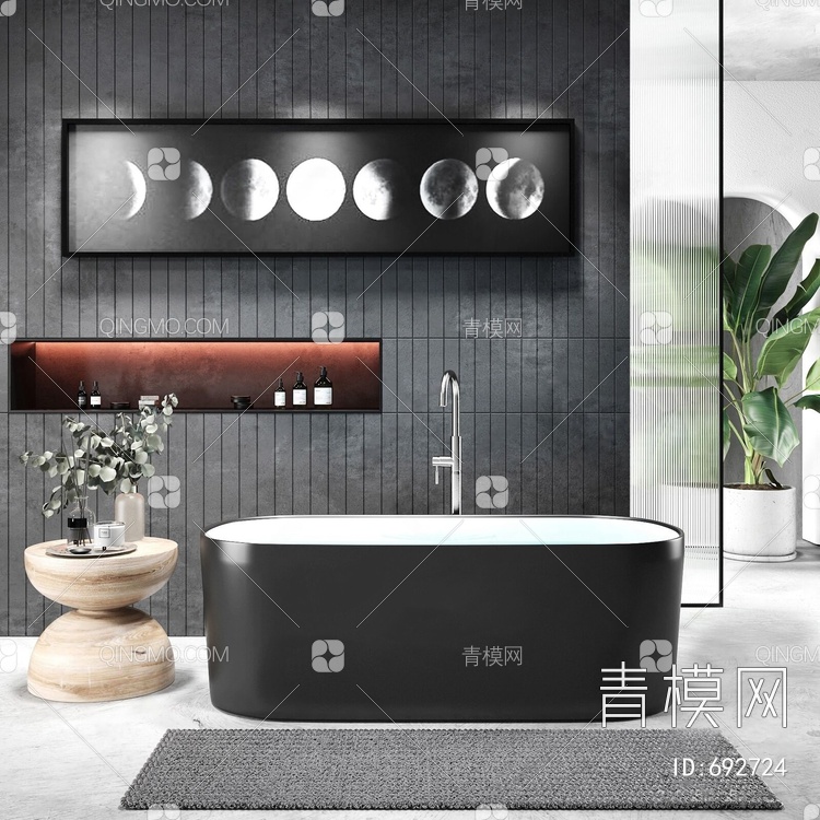 黑白浴缸配件组合3D模型下载【ID:692724】