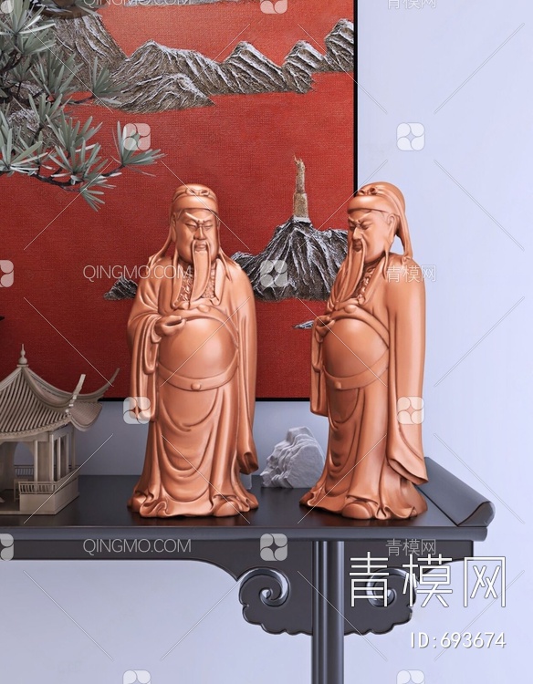 古代文人雕塑摆件3D模型下载【ID:693674】