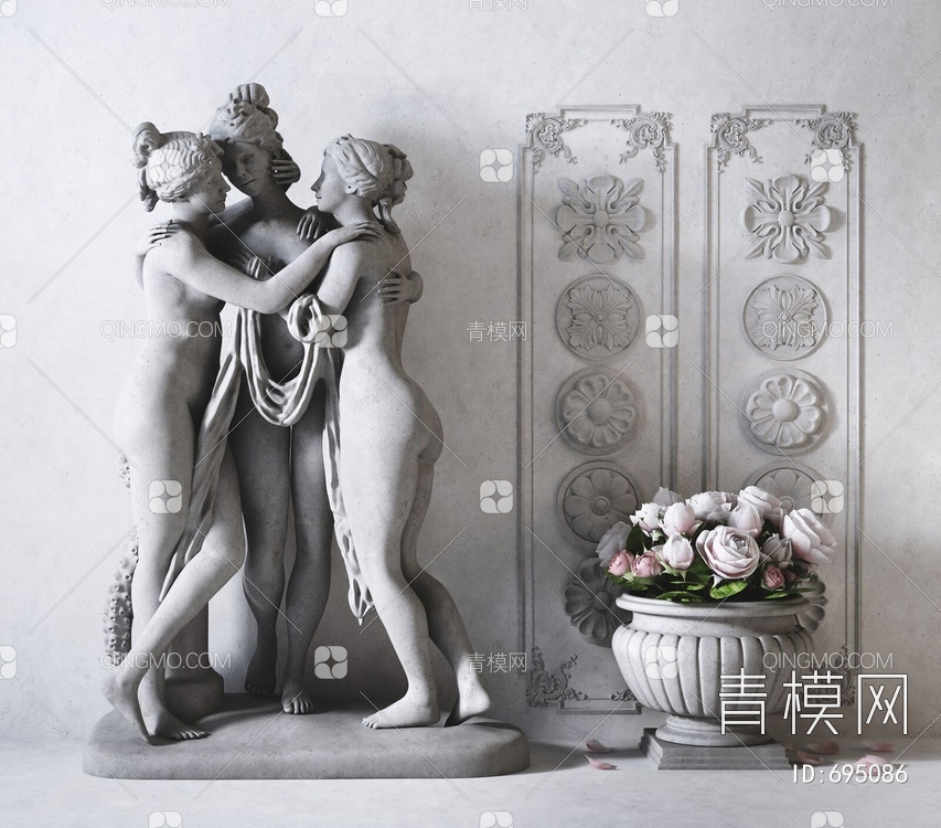 命运三女神雕塑装饰摆件3D模型下载【ID:695086】