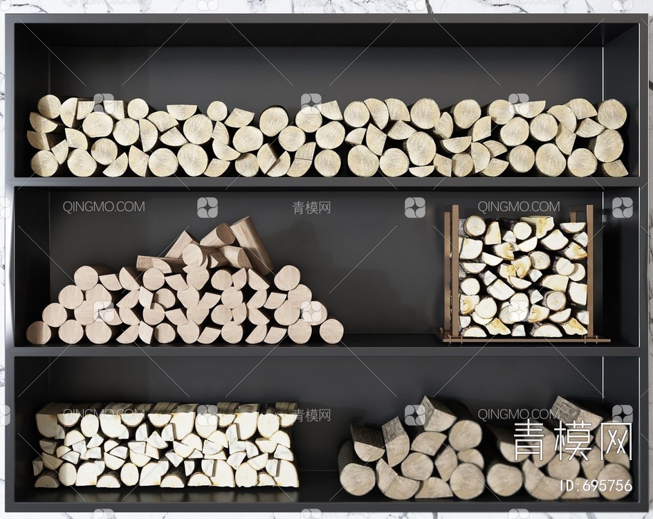 壁炉木材堆木头堆组合3D模型下载【ID:695756】