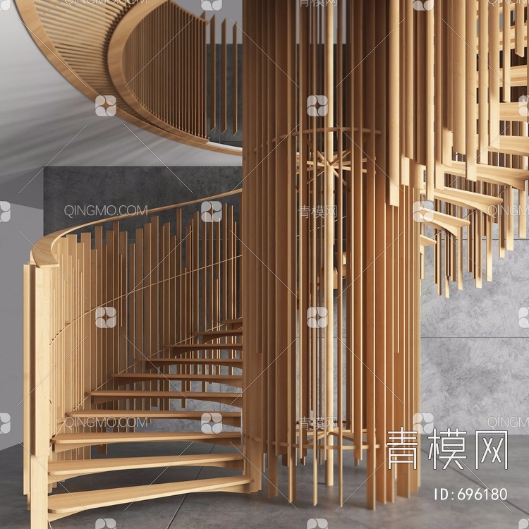 木质旋转楼梯3D模型下载【ID:696180】