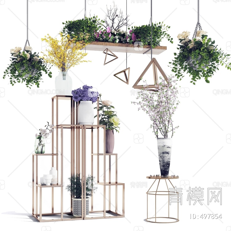 植物花架吊篮组合3D模型下载【ID:497854】