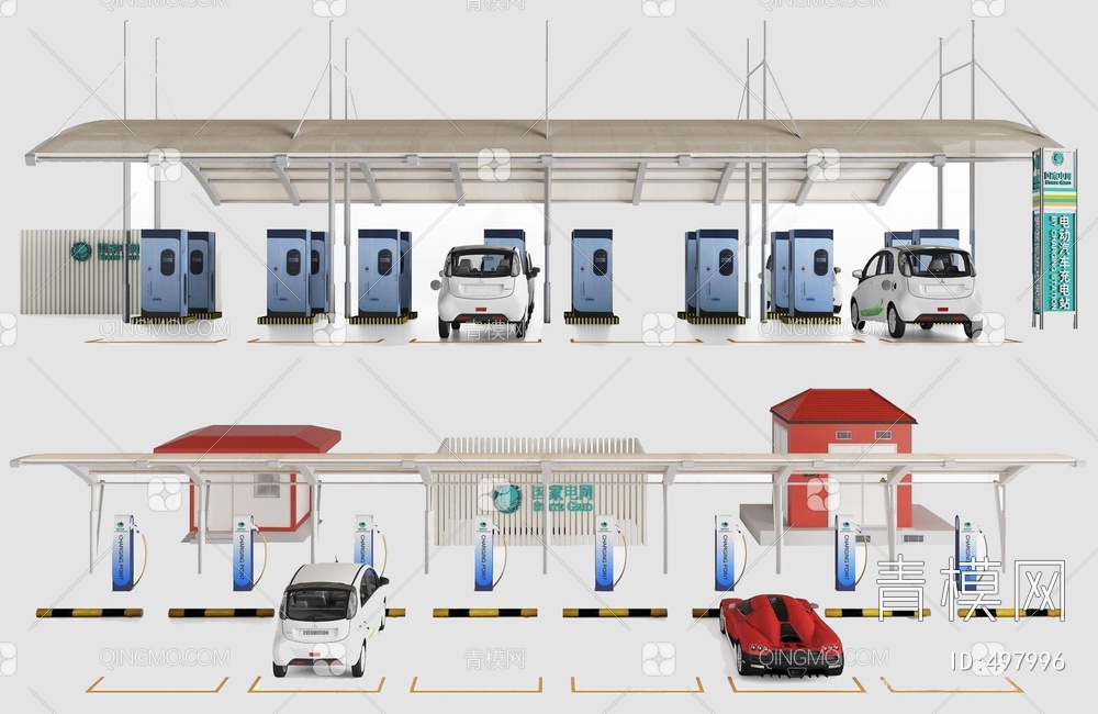 新能源汽车充电站3D模型下载【ID:497996】