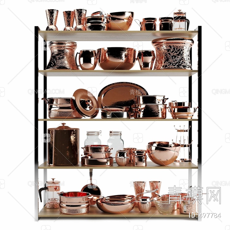 厨房铜制餐具组合3D模型下载【ID:497784】