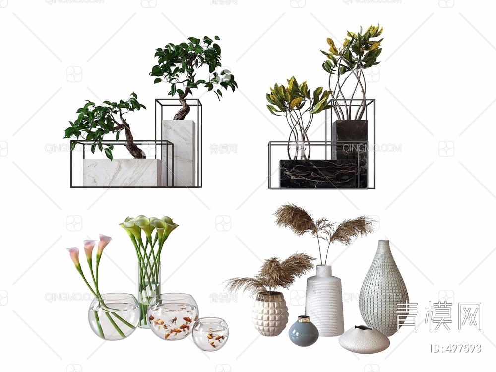 植物盆栽花瓶3D模型下载【ID:497593】