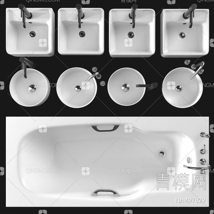 台上盆圆盆方盆浴缸组合3D模型下载【ID:497829】