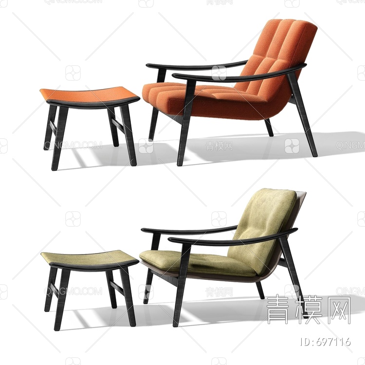 意大利 米洛提 Minotti 单椅脚凳组合3D模型下载【ID:697116】