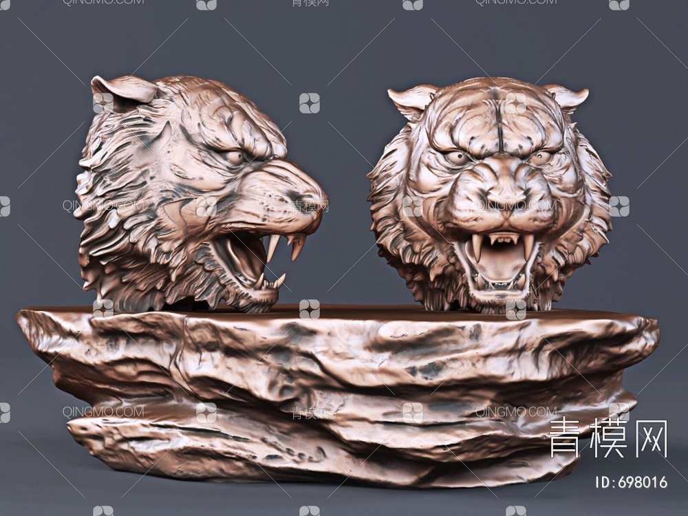 猛兽老虎头雕塑3D模型下载【ID:698016】