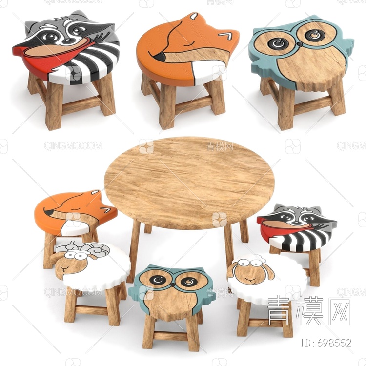 儿童桌椅组合3D模型下载【ID:698552】