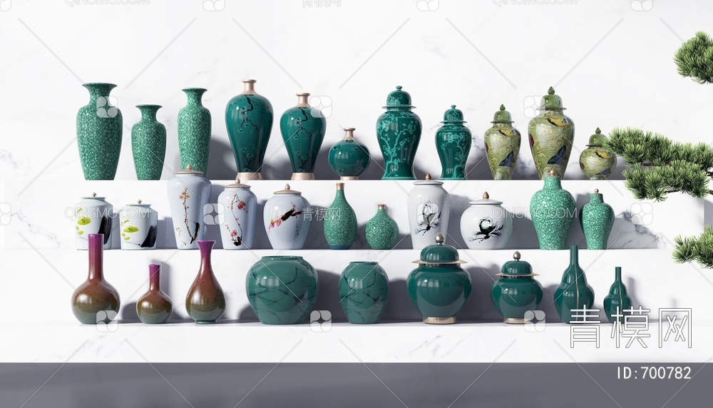 陶瓷器皿饰品组合3D模型下载【ID:700782】