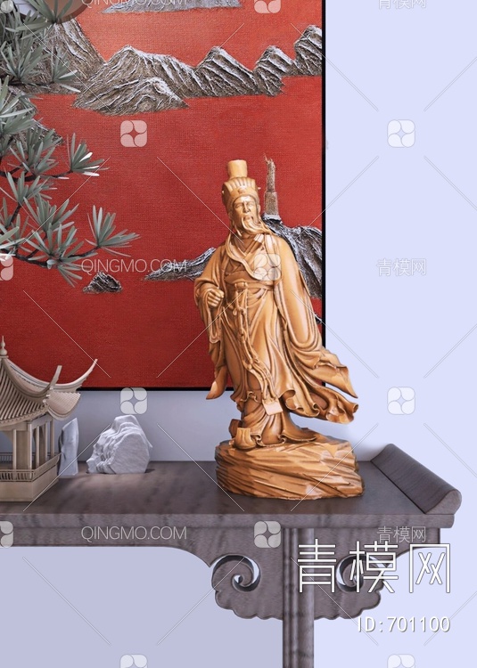 诸葛亮人物雕塑摆件3D模型下载【ID:701100】