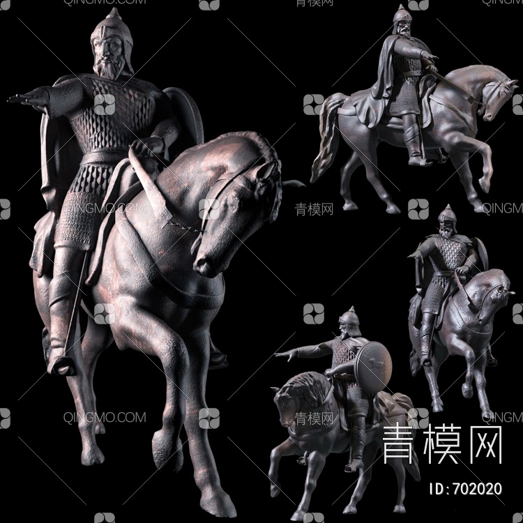 骑马战士雕塑3D模型下载【ID:702020】