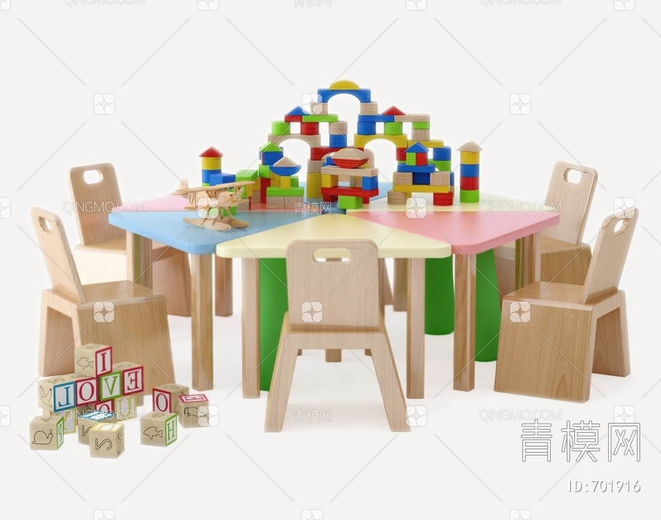 儿童桌椅3D模型下载【ID:701916】